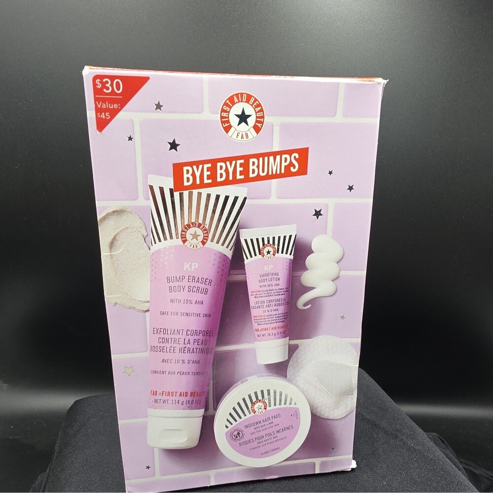 First Aid Beauty Bye Bye Bumps Starter Kit AHA Scrub Lotion Ingrown Hair Pads